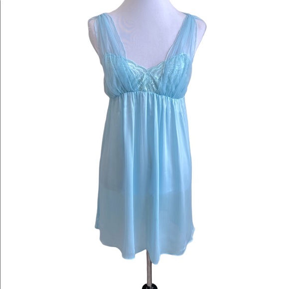 Oscar de la Renta Pink Label Sheer Blue Empire Waist Chemise Size M - Picture 7 of 8